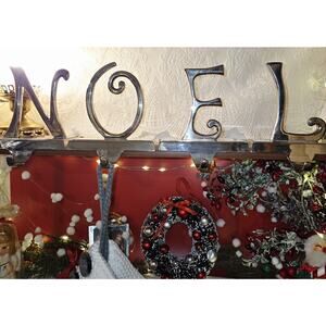 Pottery Barn NOEL Silver Plated Christmas Stocking Holder Hangers Vintage 1990s